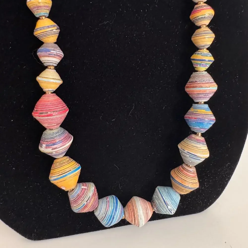 Handmade Rolled Paper Bead Necklaces Bracelet Boho Artisan Jewelry Lot Vintage - Picture 5 of 7